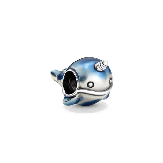 Cute Narwhal Charm in Blue Enamel with Sterling Silver