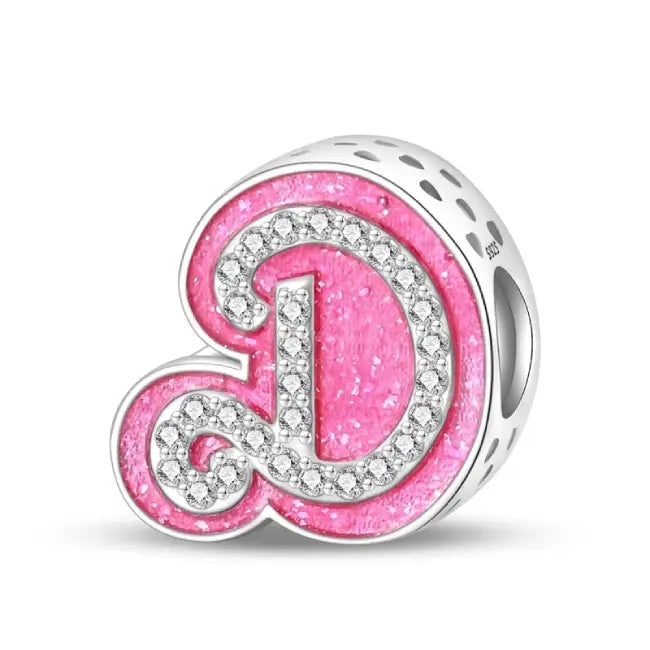 D pink charm letter for pandora bracelets