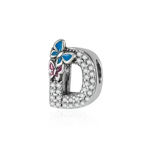 butterfly silver letter D charm - butterfly silver letter D charm