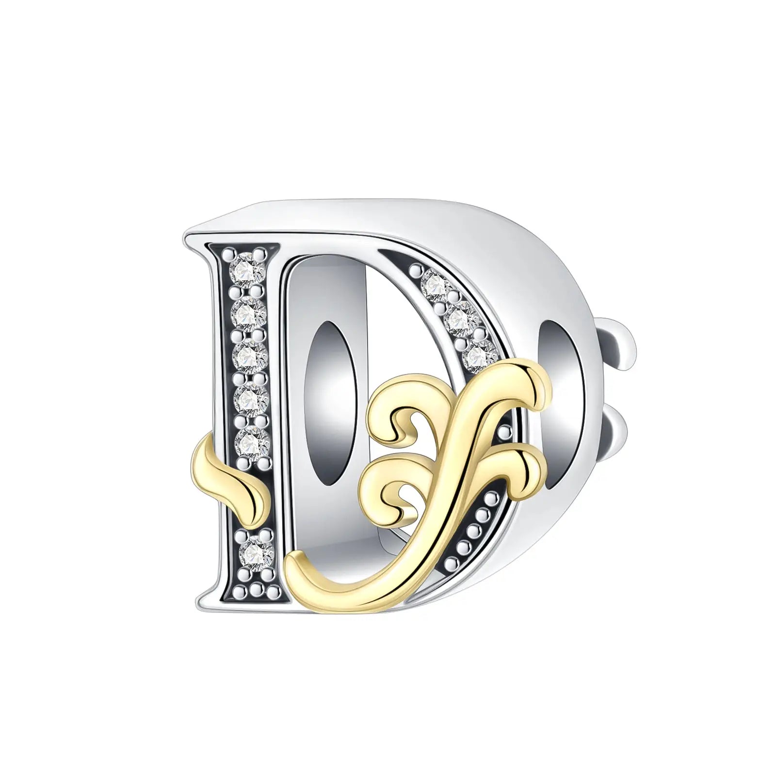 Gold and silver D Letter Charm for pandora bracelet