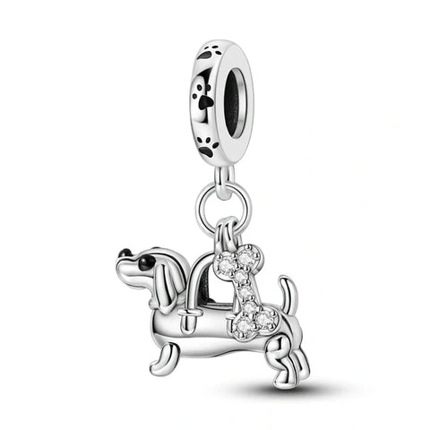 jewlouli dachshund bone double dangle pandora charm jewelry fits pandora bracelet