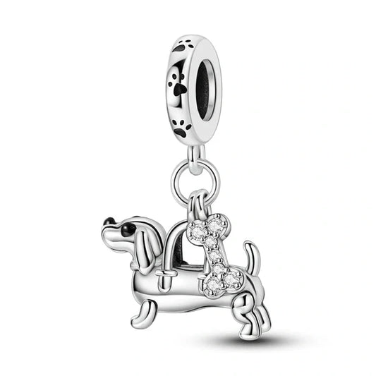 jewlouli dachshund bone double dangle pandora charm jewelry fits pandora bracelet