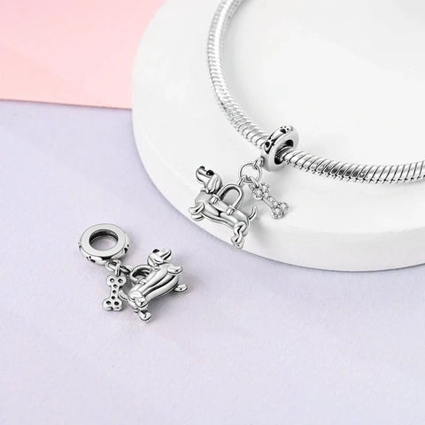 jewlouli dachshund bone double dangle pandora charm jewelry fits pandora bracelet