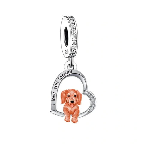 Dachshund Love heart Silver Dog Charm - Dachshund Love heart Silver Dog Charm