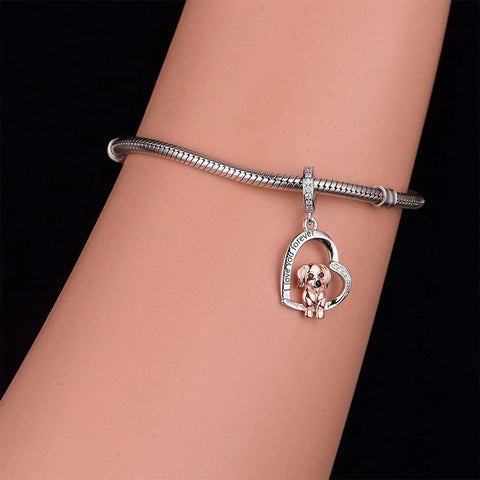 Dachshund Love heart Silver Dog Charm