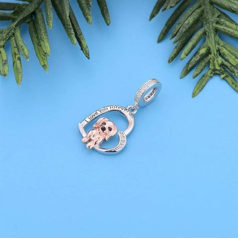 Dachshund Love heart Silver Dog Charm - Dachshund Love heart Silver Dog Charm