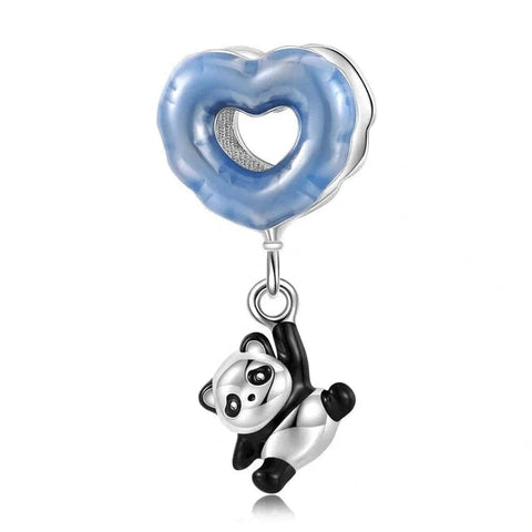 Dangling Panda & Blue Heart Charm - Dangling Panda & Blue Heart Charm