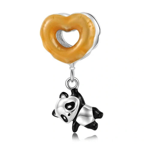 Dangling Panda & Orange Heart Charm - Dangling Panda & Orange Heart Charm