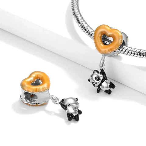 Dangling Panda & Orange Heart Charm - Dangling Panda & Orange Heart Charm