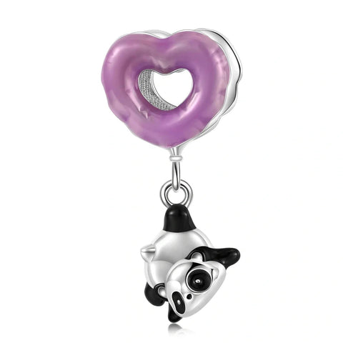 Dangling Panda & Purple Heart Charm - Dangling Panda & Purple Heart Charm