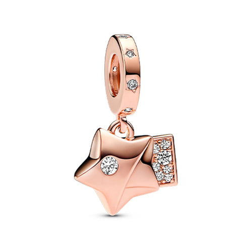 Dangling Star Rose Gold Charm with Crystals - Dangling Star Rose Gold Charm with sparkling crystals, perfect for adding a whimsical touch to your bracelet or necklace.