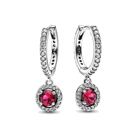 Sparkling Sterling Silver Hoop Earrings Red Stones - Sparkling Sterling Silver Hoop Earrings with Red Stones