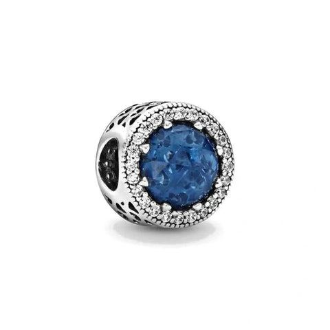 Sterling Silver Charm with Deep Blue Gemstone and Crystal Halo - Sterling Silver Charm with Deep Blue Gemstone and Crystal Halo