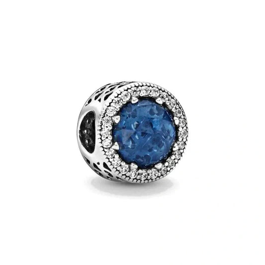 Sterling Silver Charm with Deep Blue Gemstone and Crystal Halo