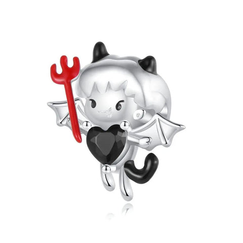 Devil-Themed Charm with Black Heart and Red Pitchfork Accent - Devil-Themed Charm with Black Heart and Red Pitchfork Accent