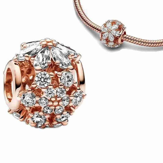 Diamond cluster ball charm in rose gold with CZ crystals
