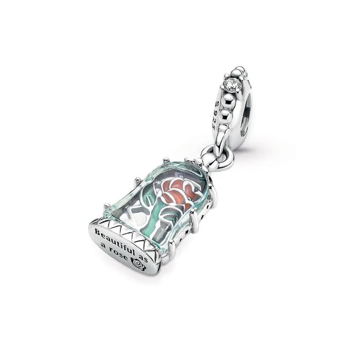 Disney Beauty and the Beast Enchanted Rose Dangle Charm - Enchanted rose charm inspired by Beauty and the Beast, perfect for Disney fans.