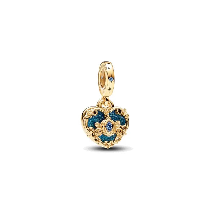 Disney Cinderella's Carriage Heart Double Dangle Charm Pandora Shine - Cinderella carriage charm in two-tone finish.