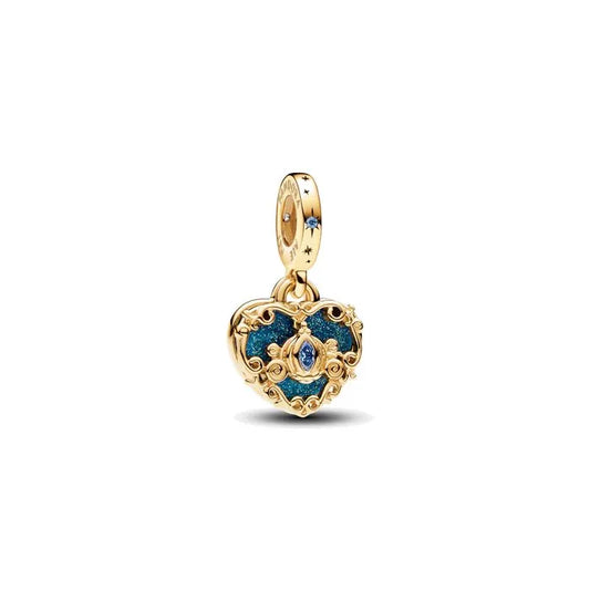 Disney Cinderella's Carriage Heart Double Dangle Charm Pandora Shine - Cinderella carriage charm in two-tone finish.