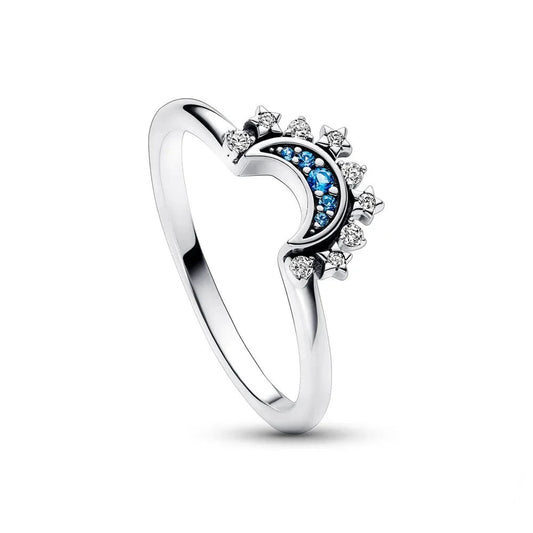 Celestial Sparkling Silver Blue Moon Zircon Ring