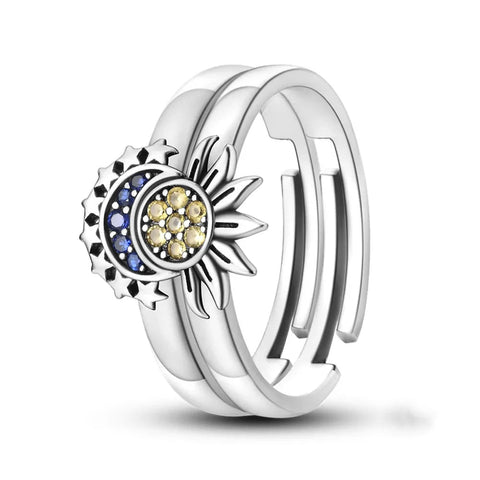 Sun Moon Silver Ring Dual Gemstones - Sun and Moon Silver Ring with Dual Gemstones