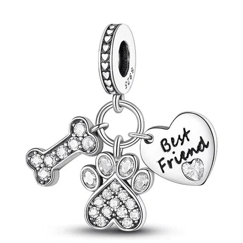 Dog Best Friend Paw and Bone Dangle Charm - Dog Best Friend Paw and Bone Dangle Charm