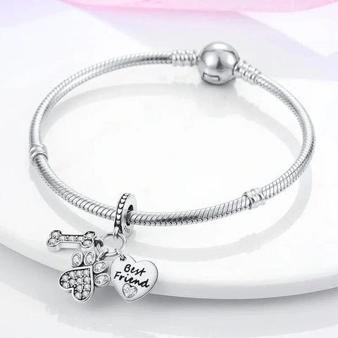 Dog Best Friend Paw and Bone Dangle Charm - Dog Best Friend Paw and Bone Dangle Charm