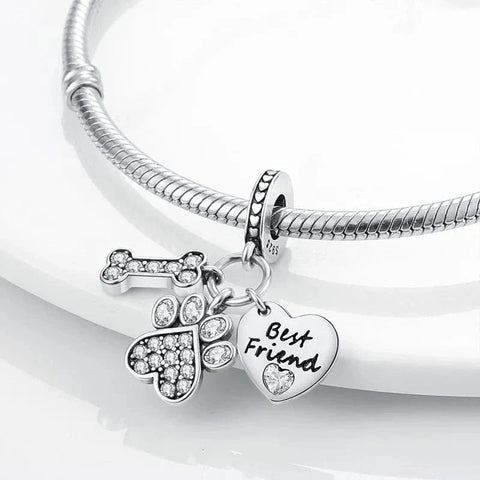 Dog Best Friend Paw and Bone Dangle Charm - Dog Best Friend Paw and Bone Dangle Charm