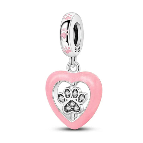 Paw with Pink Heart Charm - Paw with Pink Heart Charm