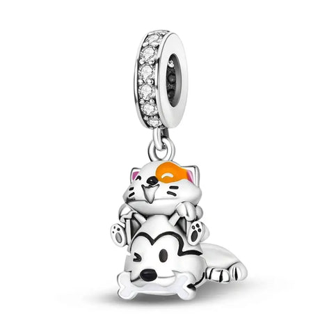 Cat & Dog Silver Charm