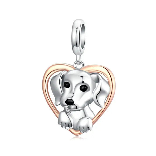 Dog in Rose Gold Heart Charm