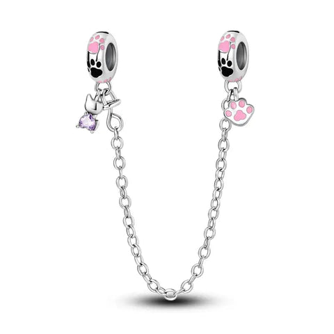 Safety Pink Chain Cat Paw Charm - Safety Pink Chain Cat Paw Charm