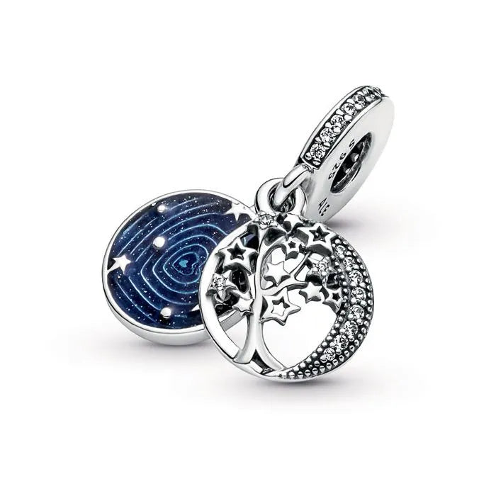 Double Dangle Tree Galaxy Moon Charm - Beautiful double dangle with tree, galaxy, and moon design, adding a celestial touch.