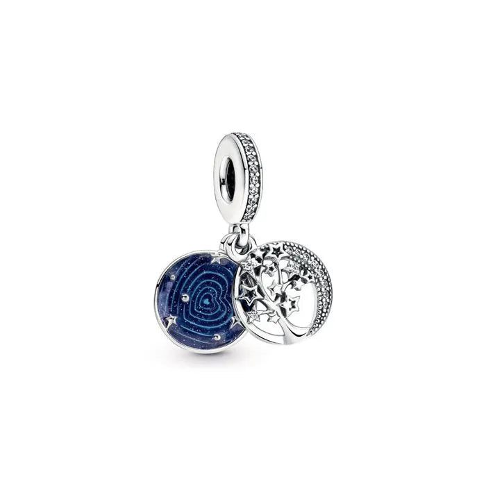 Double Dangle Tree Galaxy Moon Charm - Unique charm with a moon and tree design, symbolizing nature and the cosmos.