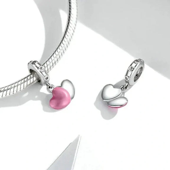 Double Heart Dangle Charm - double-heart-dangle-charm fits Pandora bracelet charm affordable Jewelry