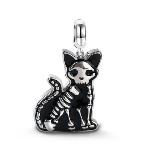 Double Sided Cat Skeleton Charm - jewlouli double sided cat skeleton pandora charm jewelry fits pandora bracelet