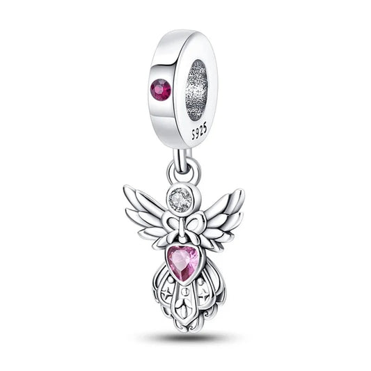 Sterling Silver Angel Charm with Pink Heart Gem Bracelets