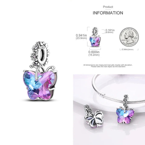 Sterling Silver Radiant Crystal Butterfly Charm Bracelets