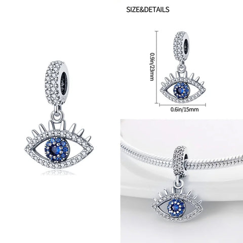 Sparkling Evil Eye Sterling Silver Charm with Blue Gemstone Center