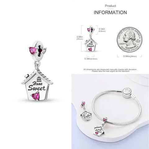 Home Sweet Home Charm with Pink Heart Crystals Bracelets - Home Sweet Home Charm with Pink Heart Crystals Bracelets