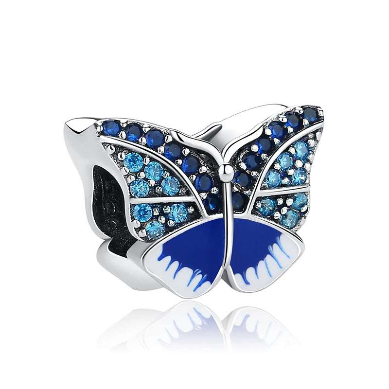 Sterling silver butterfly charm with blue crystals for bracelets for pandora