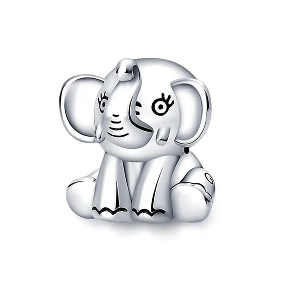 Sterling Silver Cute Elephant Charm for Bracelets - Sterling silver elephant charm for bracelets, featuring a cute and playful design.