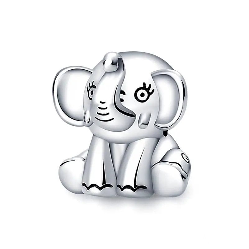 Sterling silver elephant charm for bracelets, featuring a cute and playful design.