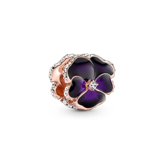 Vibrant Rose Gold Purple Flower Charm - Rose gold charm with deep purple flower