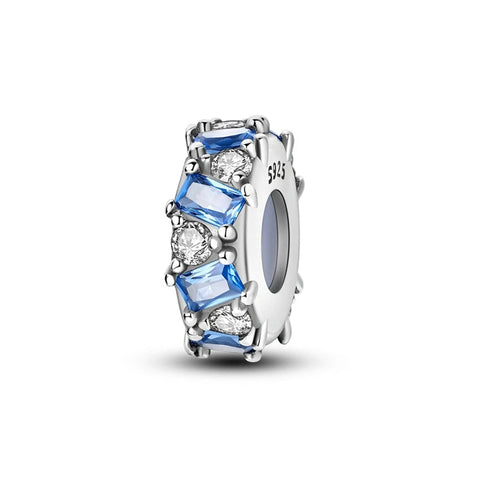 Blue and Clear Gemstone Sterling Silver Spacer Charm - Blue and Clear Gemstone Sterling Silver Spacer Charm