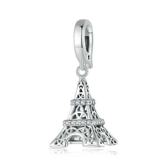 Sterling Silver Eiffel Tower Charm with Rhinestone Bands - Sterling silver Eiffel Tower charm with rhinestone bands.