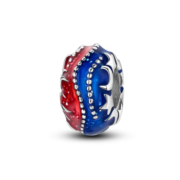 Patriotic Flame Sterling Silver Charm with Red and Blue Enamel - Sterling silver charm with enamel London Guard and Big Ben, featuband a blue gemstone on the bail.