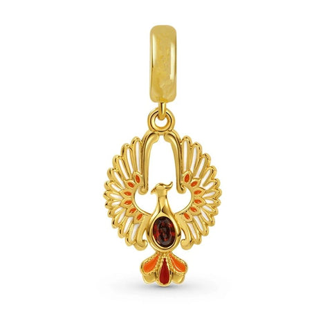 Gold Phoenix Charm with Enamel and Gemstone Details - Gold Phoenix Charm with Enamel and Gemstone Details