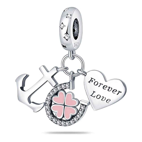 Forever Love Sterling Silver Charm with Anchor, Clover, and Heart - Sterling silver Forever Love charm with anchor, clover, and heart, fits Pandora bracelet.