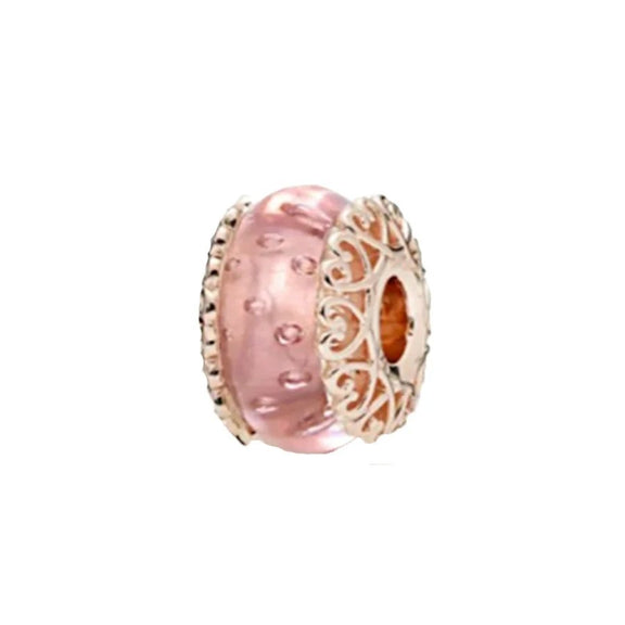 Elegant Rose Gold Pink Murano Glass Charm - Rose gold charm with pink Murano glass